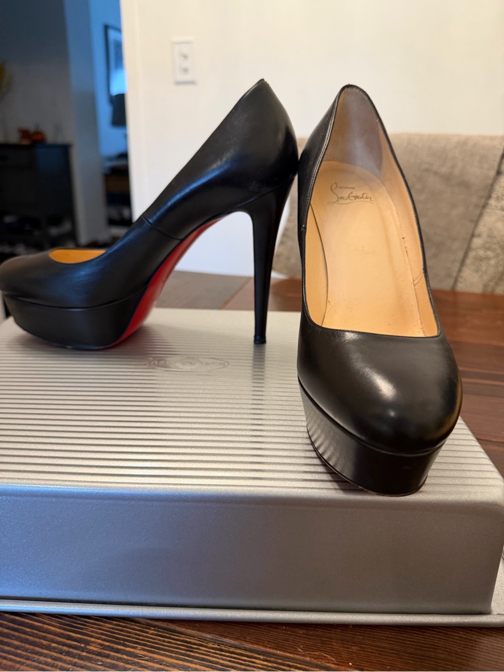 Christian Louboutin Black Leather Platform Pumps with Red Sole